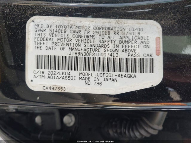 44554318 :رقم المزاد ، JTHBN30F310007413 vin ، 2001 Lexus Ls 430 مزاد بيع