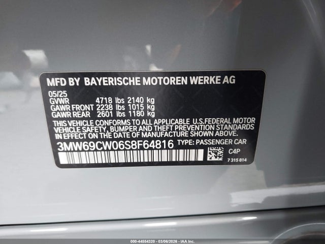 44554320 :رقم المزاد ، 3MW69CW06S8F64816 vin ، 2025 Bmw 330i مزاد بيع