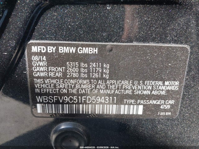 2015 Bmw M5 მანქანა იყიდება აუქციონზე, vin: WBSFV9C51FD594311, აუქციონის ნომერი: 44554328