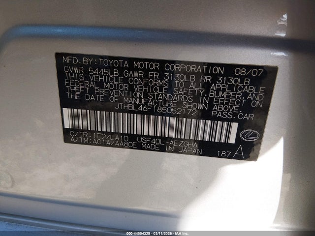 Продаж на аукціоні авто 2008 Lexus Ls 460, vin: JTHBL46F185052172, номер лоту: 44554329