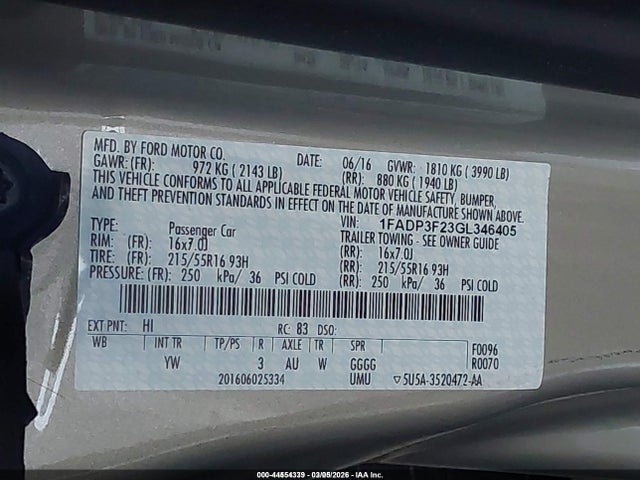 Ford FOCUS SE 2016 1FADP3F23GL346405 Image 9