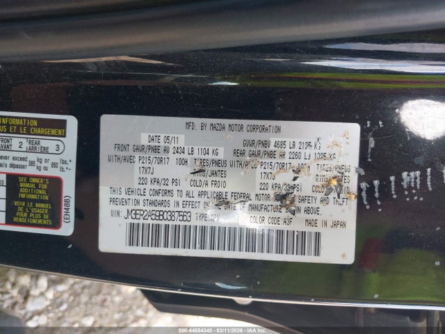 2011 Mazda Cx-7 I Sv მანქანა იყიდება აუქციონზე, vin: JM3ER2A59B0387563, აუქციონის ნომერი: 44554340