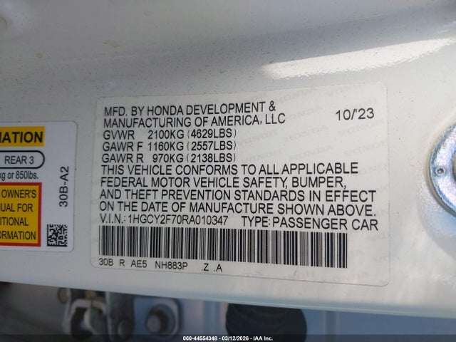 Продажа на аукционе авто 2024 Honda Accord Hybrid Sport-l, vin: 1HGCY2F70RA010347, номер лота: 44554348