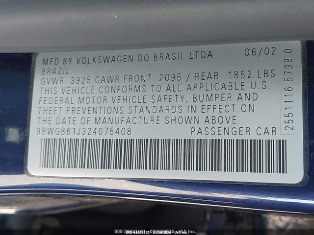 2002 Volkswagen Golf Gls 2.0l მანქანა იყიდება აუქციონზე, vin: 9BWGB61J324075408, აუქციონის ნომერი: 44554352