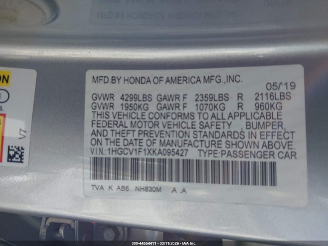 2019 HONDA ACCORD 1HGCV1F1XKA095427 Photo 8