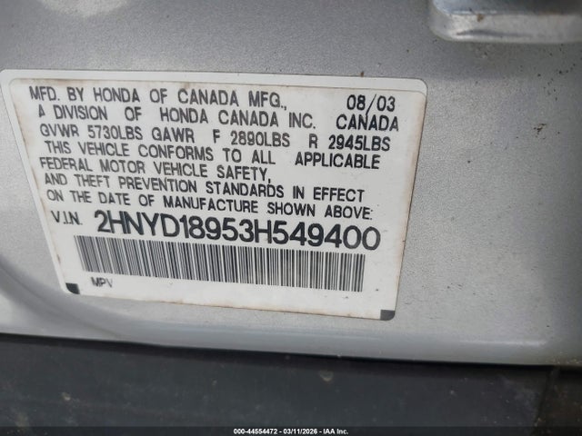 44554472 :رقم المزاد ، 2HNYD18953H549400 vin ، 2003 Acura Mdx مزاد بيع