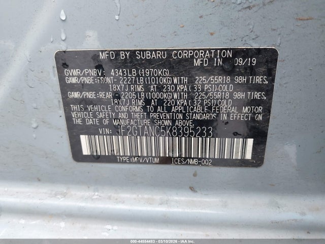 44554483 :رقم المزاد ، JF2GTANC5K8395233 vin ، 2019 Subaru Crosstrek 2.0i Limited مزاد بيع