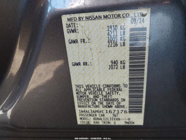 Nissan Altima 2.5 Sv 2015 1N4AL3AP6FC167176 Image 9