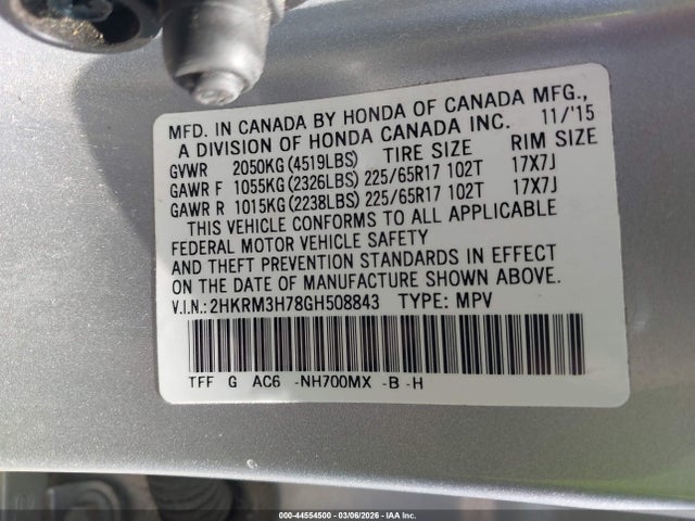 2016 HONDA CR-V 2HKRM3H78GH508843 Photo 8