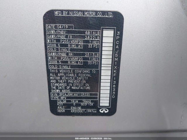 2019 INFINITI QX50 3PCAJ5M1XKF138330 Photo 8