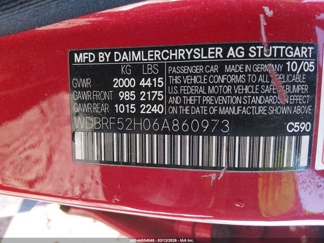 Aukcja sprzedaży 2006 Mercedes-benz C 230 Sport, vin: WDBRF52H06A860973, numer aukcji: 44554548