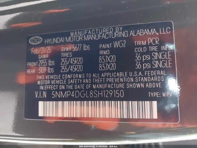 Продажа на аукционе авто 2025 Hyundai Santa Fe Limited, vin: 5NMP4DGL8SH129150, номер лота: 44554562