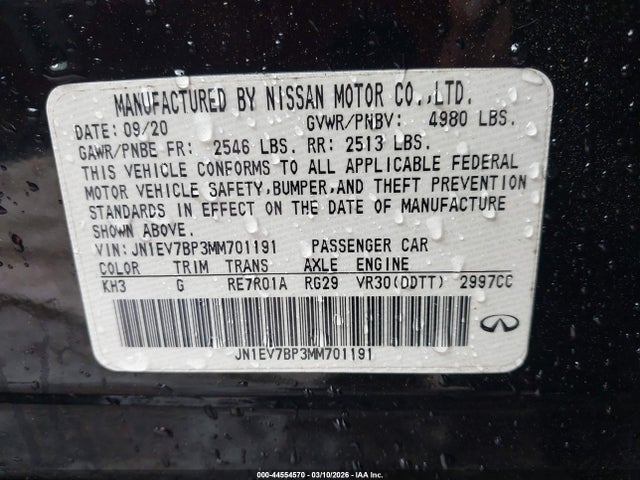 44554570 :رقم المزاد ، JN1EV7BP3MM701191 vin ، 2021 Infiniti Q50 Luxe مزاد بيع