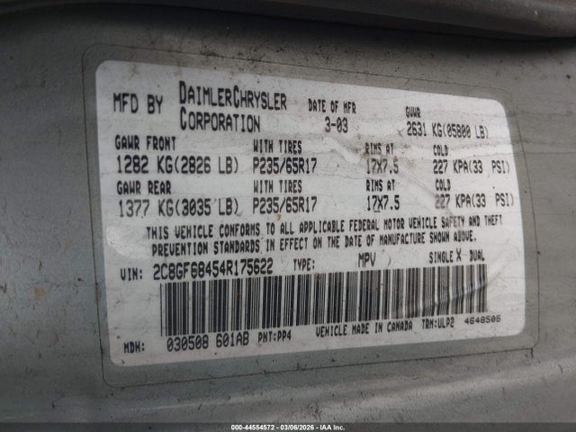 Aukcja sprzedaży 2004 Chrysler Pacifica, vin: 2C8GF68454R175622, numer aukcji: 44554572