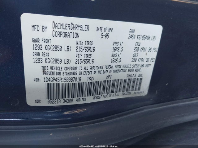 Aukcja sprzedaży 2005 Dodge Caravan Sxt, vin: 1D4GP45R15B387018, numer aukcji: 44554583