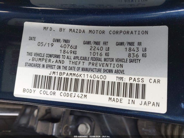 2019 MAZDA MAZDA3 JM1BPAMM6K1140400 Photo 8