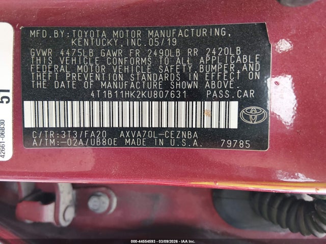 Toyota CAMRY LE 2019 4T1B11HK2KU807631 Image 9
