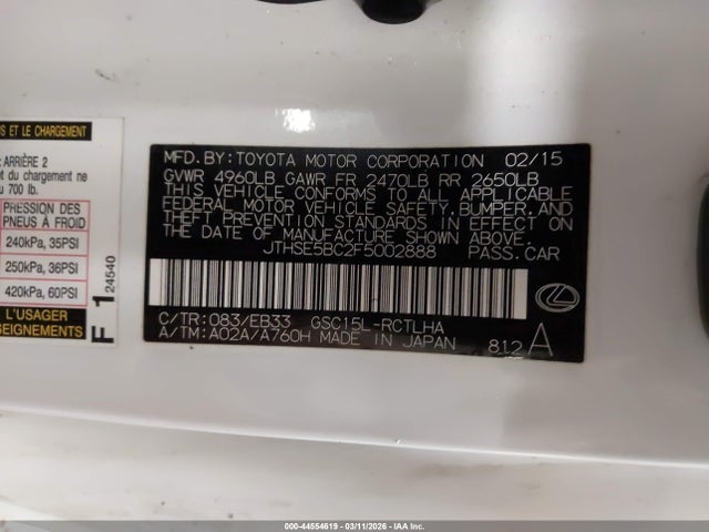 Продаж на аукціоні авто 2015 Lexus Rc 350, vin: JTHSE5BC2F5002888, номер лоту: 44554619