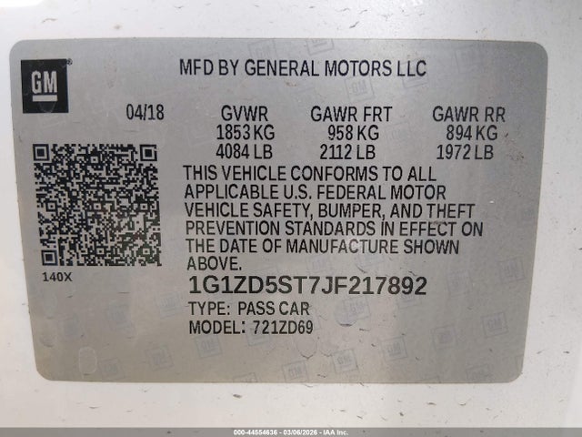2018 CHEVROLET MALIBU 1G1ZD5ST7JF217892 Photo 8