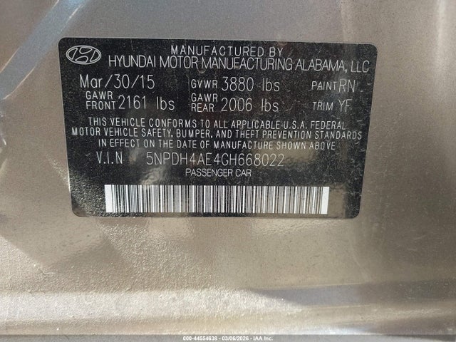 5NPDH4AE4GH668022 Hyundai Elantra Value Edition