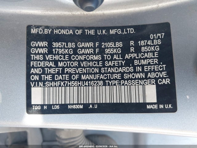 SHHFK7H56HU416238 Honda CIVIC EX