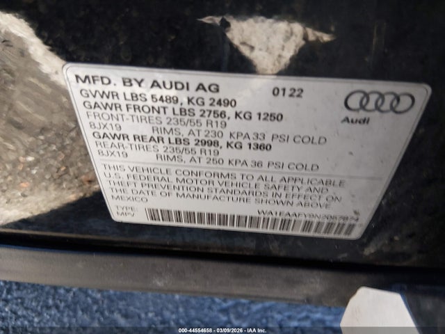 44554658 :رقم المزاد ، WA1EAAFY9N2057874 vin ، 2022 Audi Q5 Premium Plus 45 Tfsi S Line Quattro S Tronic مزاد بيع