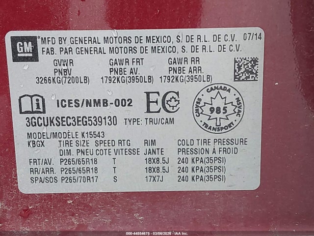 3GCUKSEC3EG539130 Chevrolet Silverado 1500 1lz/2lz