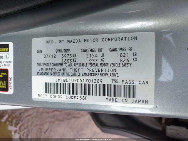 Aukcja sprzedaży 2013 Mazda Mazda3 I Sport, vin: JM1BL1U70D1701389, numer aukcji: 44554686