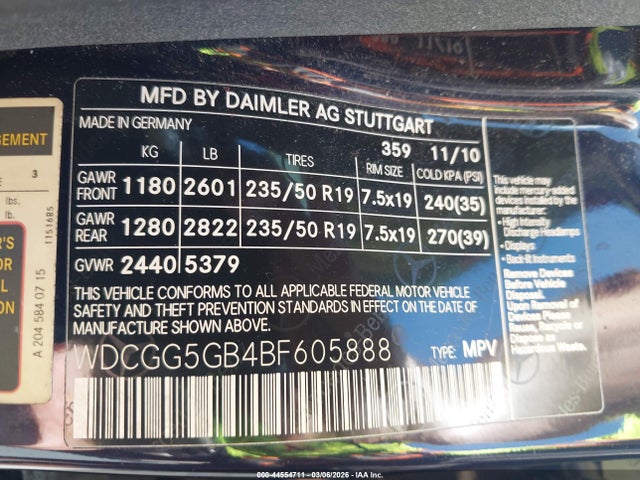 Продажа на аукционе авто 2011 Mercedes-benz Glk 350, vin: WDCGG5GB4BF605888, номер лота: 44554711