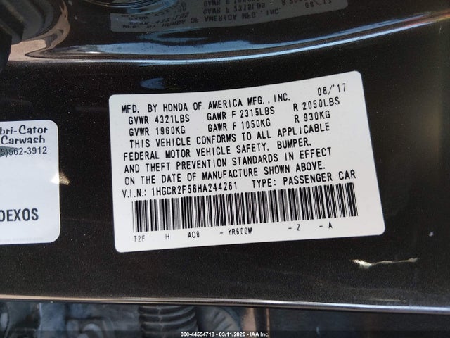 Продажа на аукционе авто 2017 Honda Accord Sport, vin: 1HGCR2F56HA244261, номер лота: 44554718