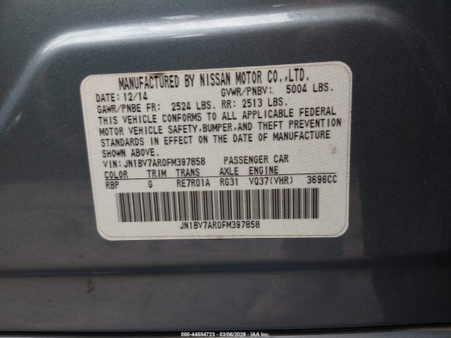 44554723 :رقم المزاد ، JN1BV7AR0FM397858 vin ، 2015 Infiniti Q50 Premium مزاد بيع