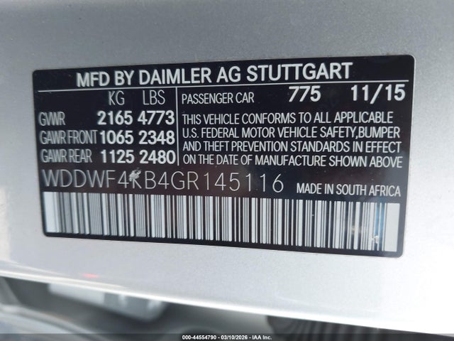 Aukcja sprzedaży 2016 Mercedes-benz C 300 4matic, vin: WDDWF4KB4GR145116, numer aukcji: 44554790