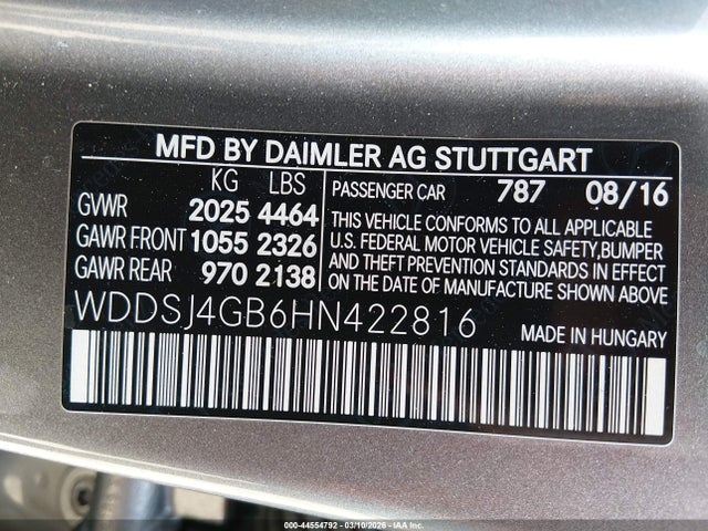 Продажа на аукционе авто 2017 Mercedes-benz Cla 250 4matic, vin: WDDSJ4GB6HN422816, номер лота: 44554792