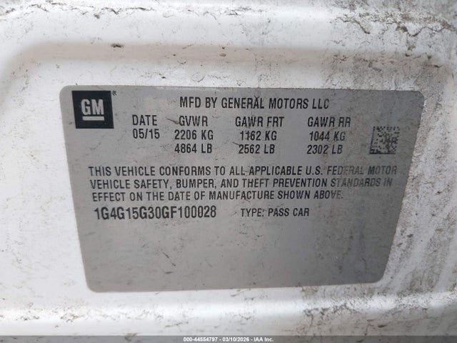 44554797 :رقم المزاد ، 1G4G15G30GF100028 vin ، 2016 Buick Lacrosse 1sv مزاد بيع