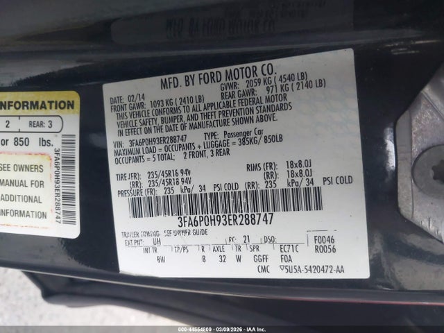 2014 Ford Fusion Se მანქანა იყიდება აუქციონზე, vin: 3FA6P0H93ER288747, აუქციონის ნომერი: 44554809