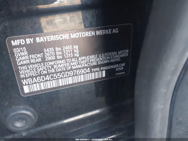 44554811 :رقم المزاد ، WBA6D4C55GD976904 vin ، 2016 Bmw 650i Gran Coupe مزاد بيع