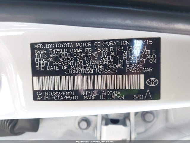 JTDKDTB38F1096825 Toyota Prius C Two