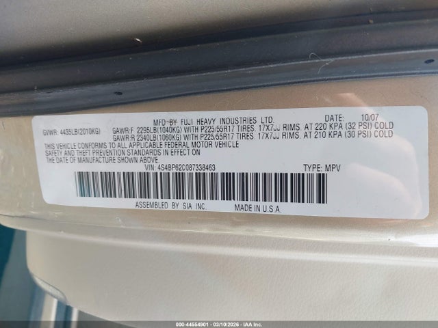 Продаж на аукціоні авто 2008 Subaru Outback 2.5i Limited/2.5i Limited L.l. Bean Edition, vin: 4S4BP62C087338463, номер лоту: 44554901