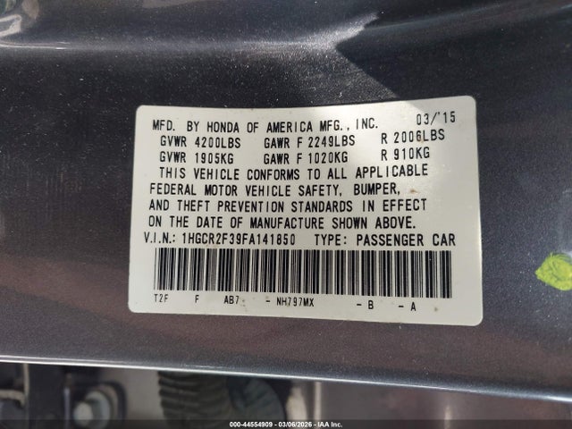 Honda ACCORD LX 2015 1HGCR2F39FA141850 Image 9