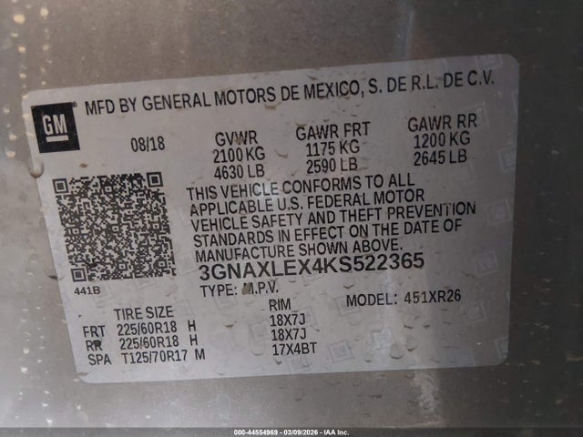 Chevrolet EQUINOX LT 2019 3GNAXLEX4KS522365 Image 9