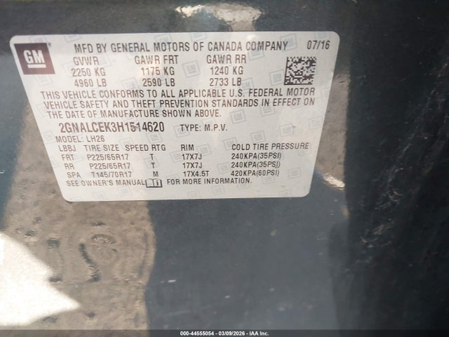 Chevrolet EQUINOX LT 2017 2GNALCEK3H1514620 Image 9