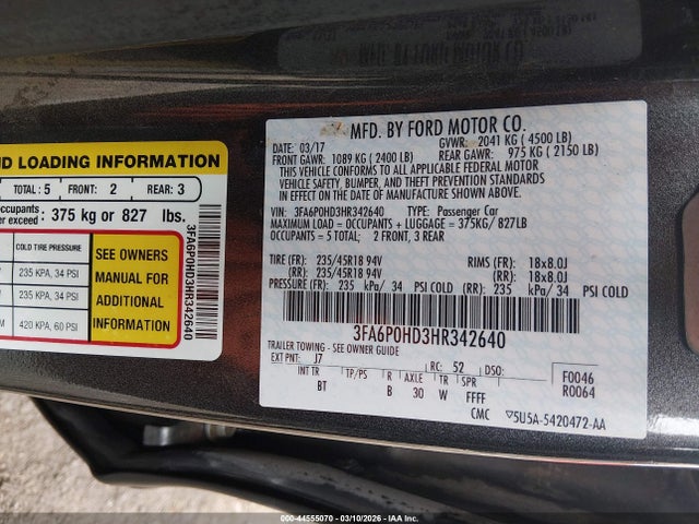 Продаж на аукціоні авто 2017 Ford Fusion Se, vin: 3FA6P0HD3HR342640, номер лоту: 44555070