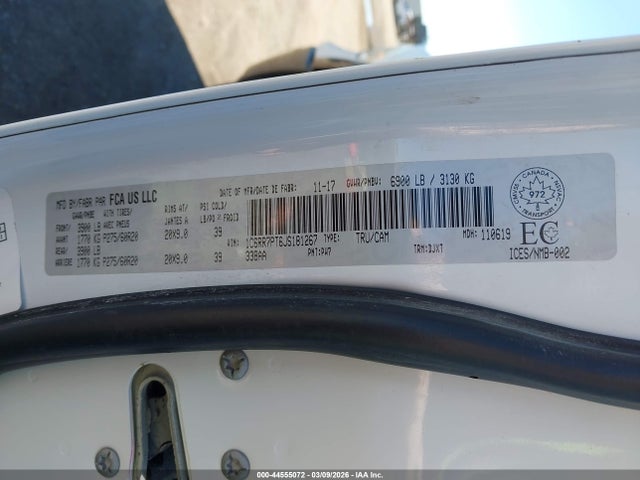 44555072 :رقم المزاد ، 1C6RR7PT6JS181267 vin ، 2018 Ram 1500 Longhorn مزاد بيع