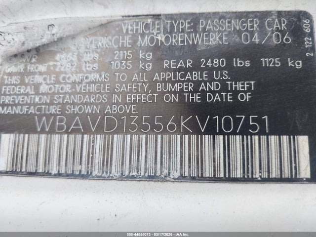 Aukcja sprzedaży 2006 Bmw 325xi, vin: WBAVD13556KV10751, numer aukcji: 44555073