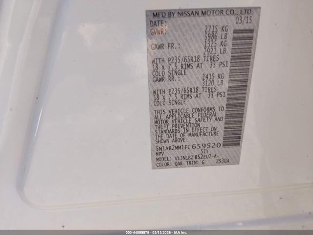 5N1AR2MM1FC659520 Nissan Pathfinder S