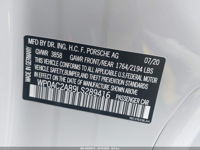 2020 PORSCHE 718 CAYMAN WP0AC2A89LS289416 Photo 8