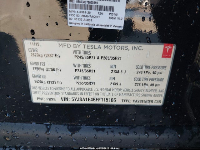 2015 TESLA MODEL S 5YJSA1E46FF115106 Photo 8