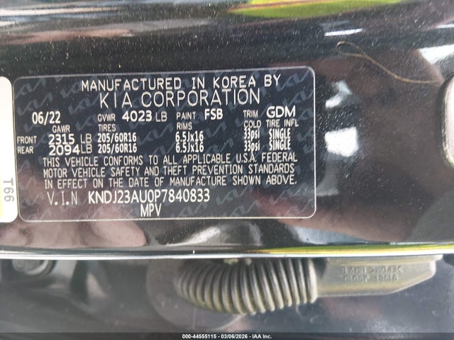 KNDJ23AU0P7840833 KIA SOUL LX