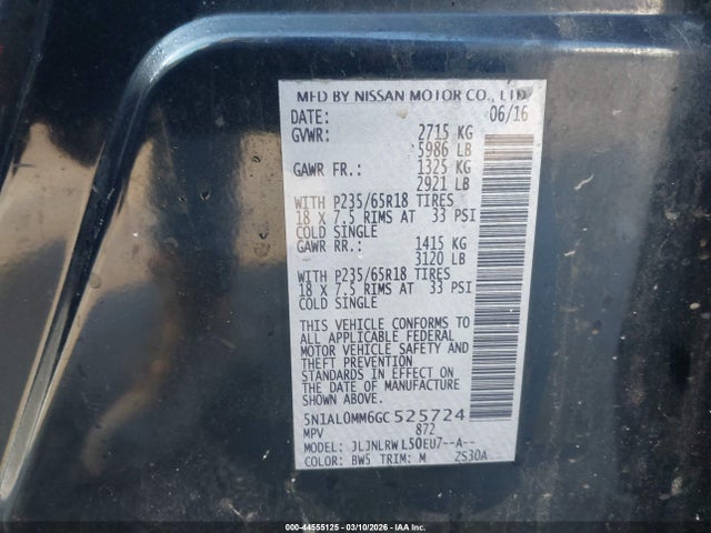 2016 Infiniti Qx60 მანქანა იყიდება აუქციონზე, vin: 5N1AL0MM6GC525724, აუქციონის ნომერი: 44555125