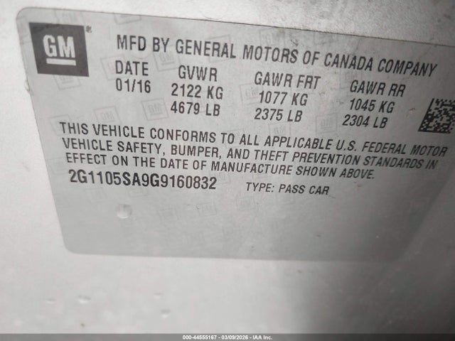 Chevrolet IMPALA 1LT 2016 2G1105SA9G9160832 Image 9